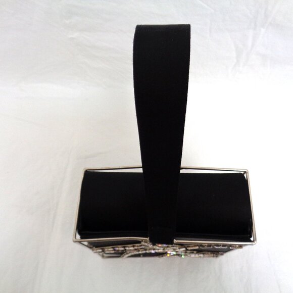 Daniel Swarovski Paris Cage Evening Bag Black Satin and Baguette Rhinestones - Picture 6 of 10